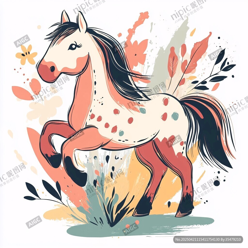 可愛斑點小馬在花叢中