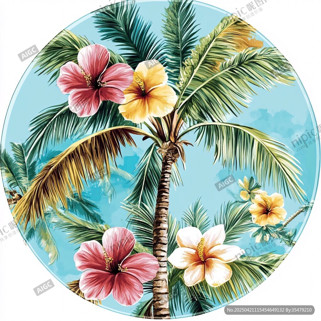 熱帶風(fēng)情 棕櫚與扶桑花圖案