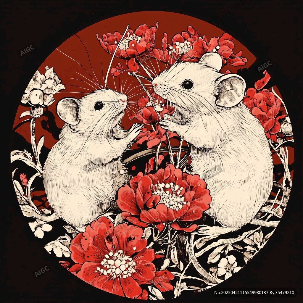 雙鼠戲花圖