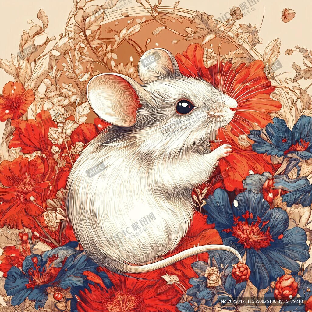 花叢中的可愛(ài)小白鼠