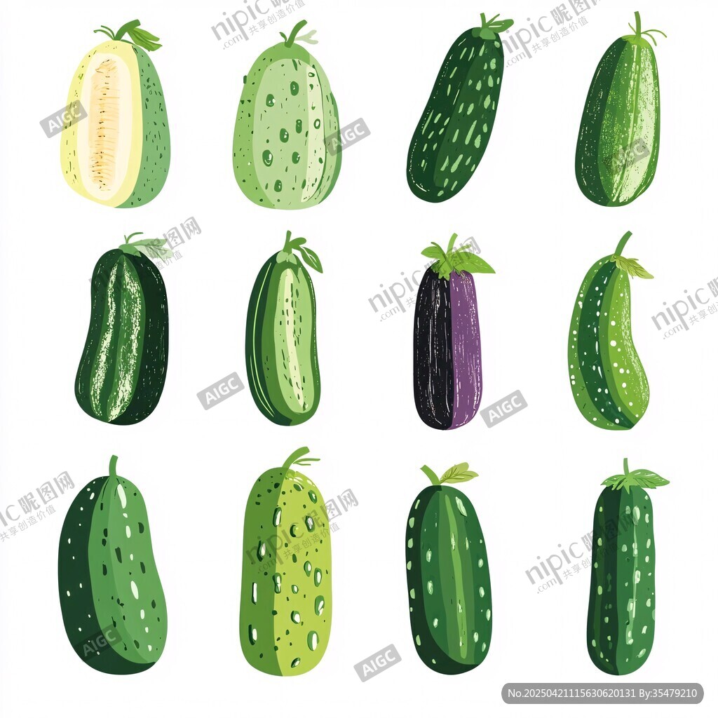 多樣黃瓜與茄子插畫集合