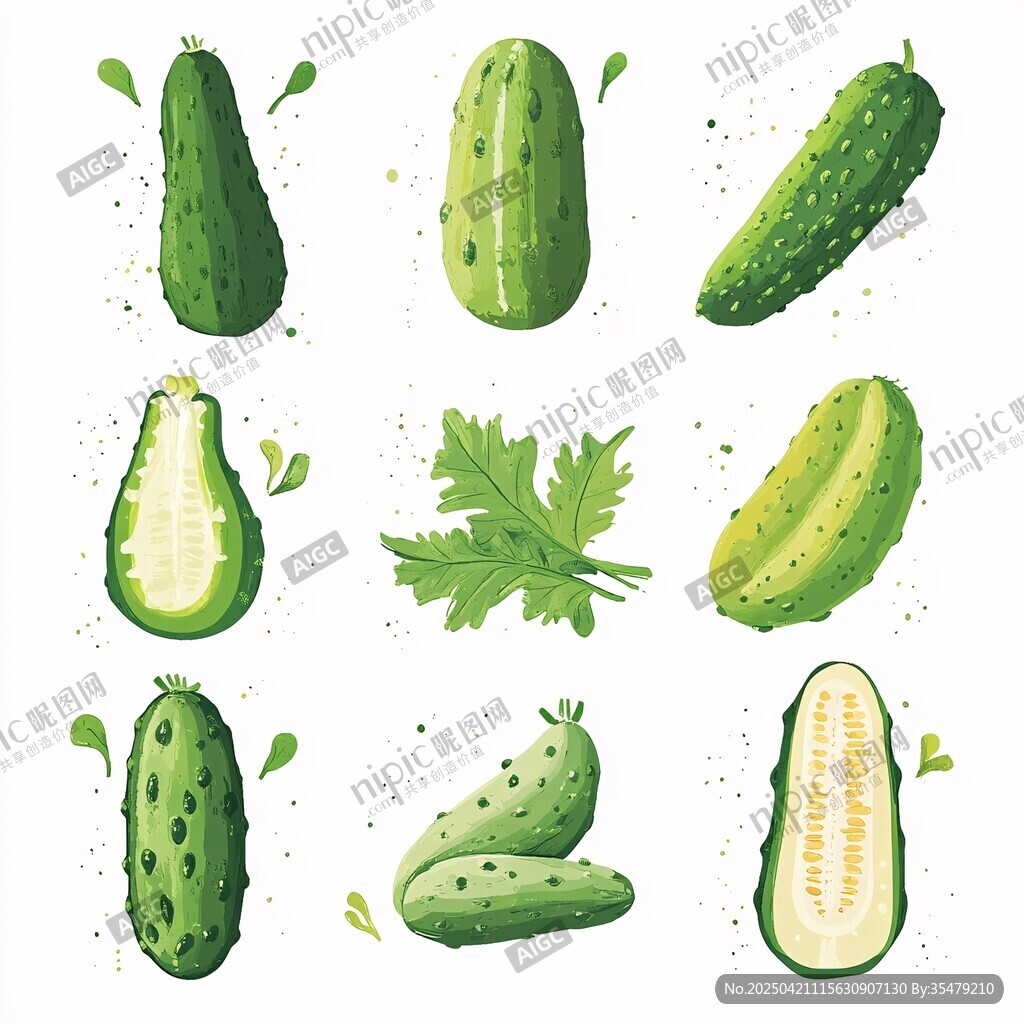 手繪多樣黃瓜插畫素材