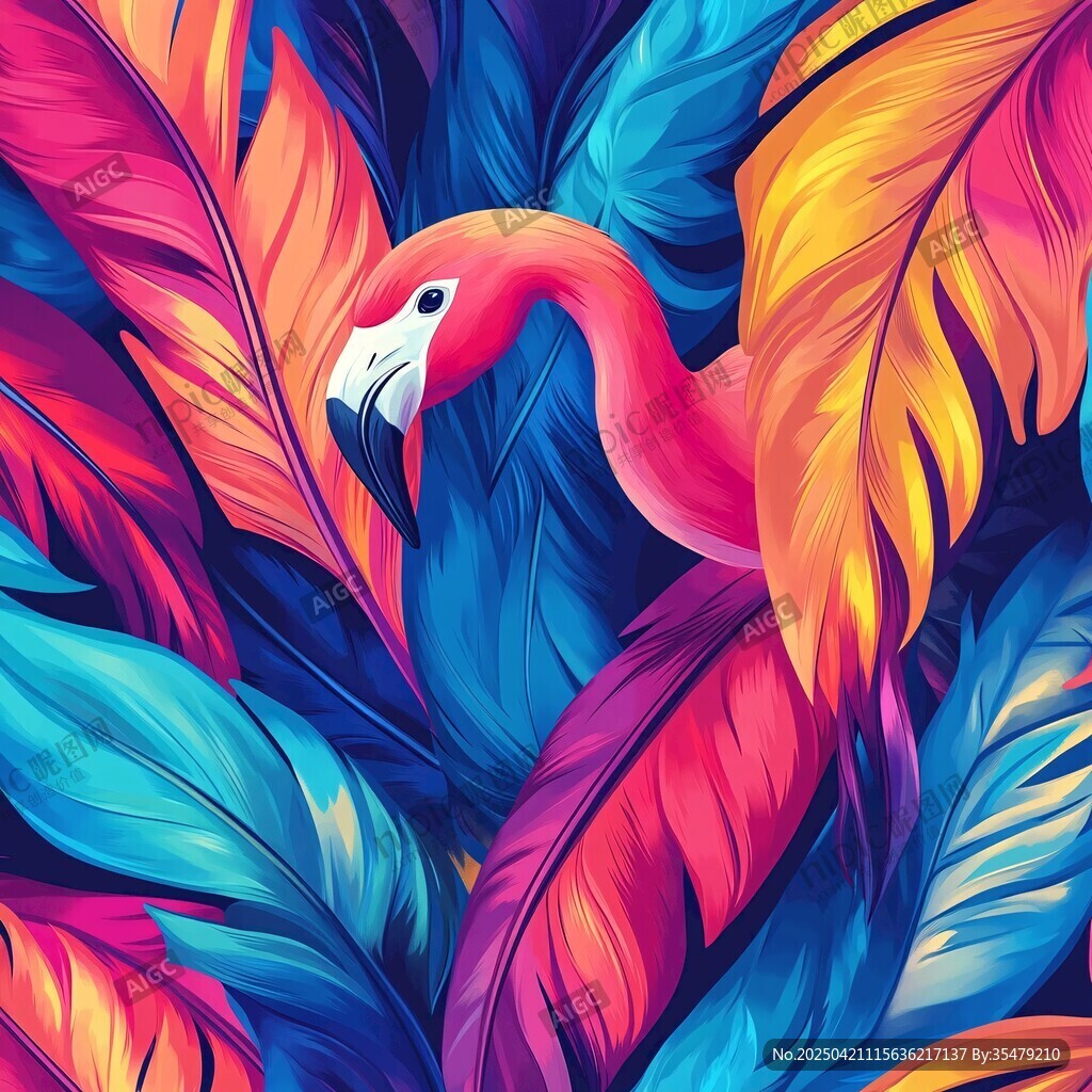 火烈鳥置身繽紛羽毛世界