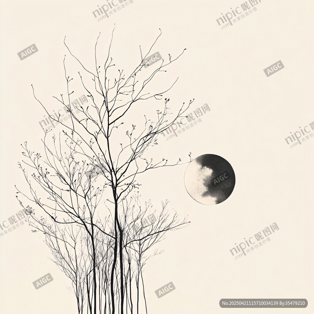 月夜枯樹景