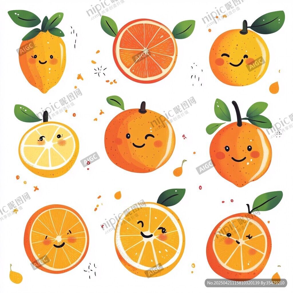 可愛笑臉柑橘插畫元素