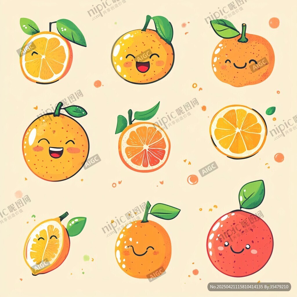 可愛笑臉柑橘插畫集合