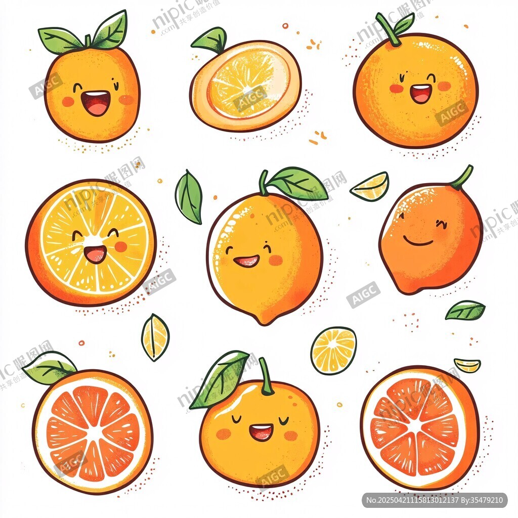 可愛卡通橙子插畫集合
