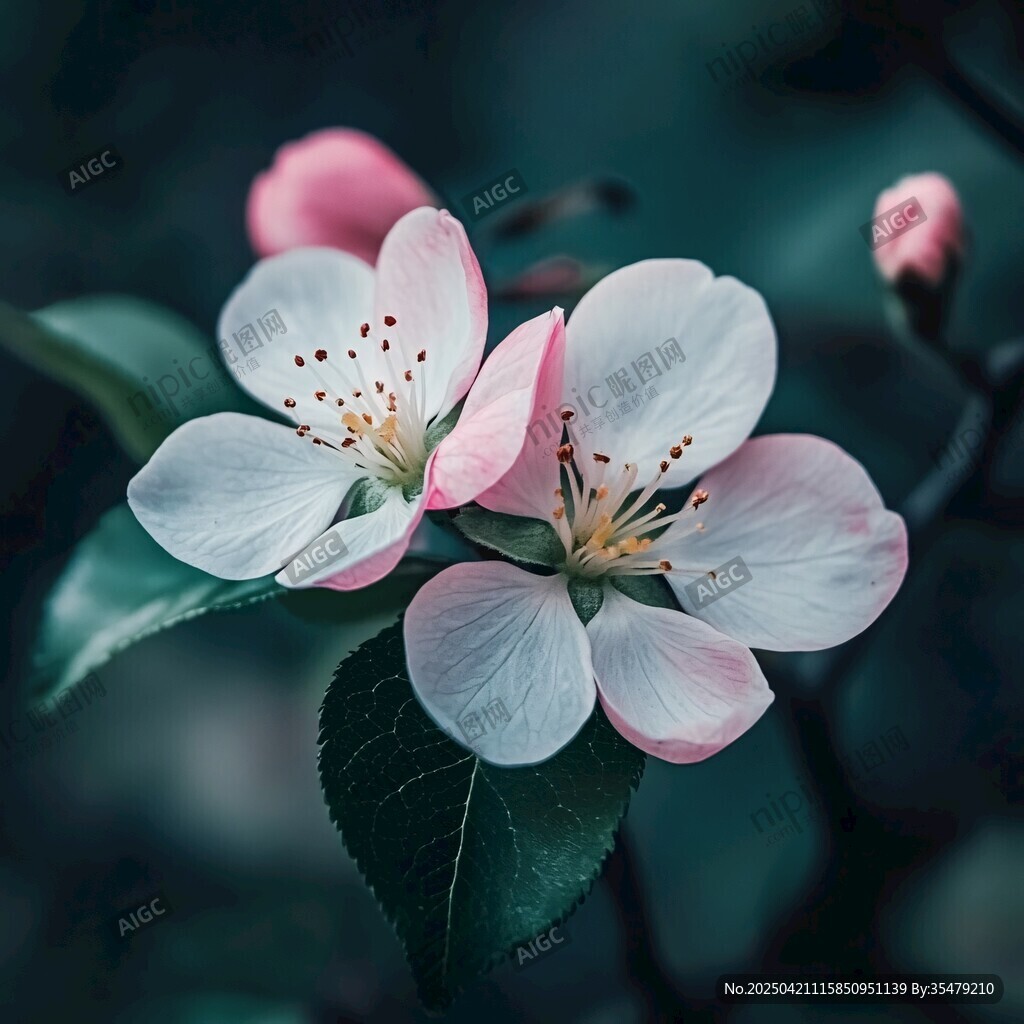 嬌艷蘋(píng)果花綻放綠意間