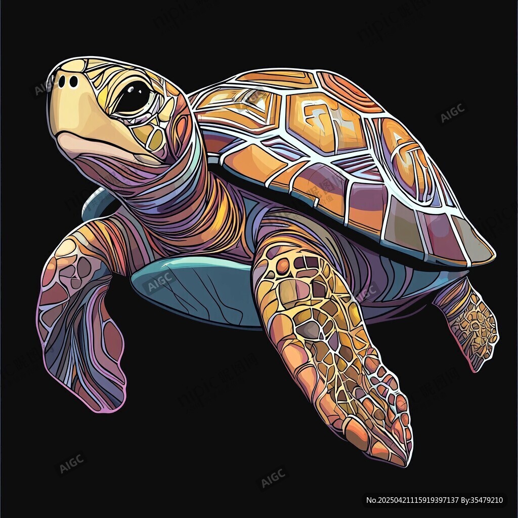 彩色海龜插畫 靈動之美