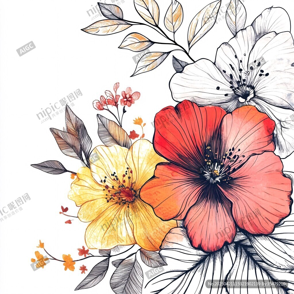 多彩花卉插畫(huà)