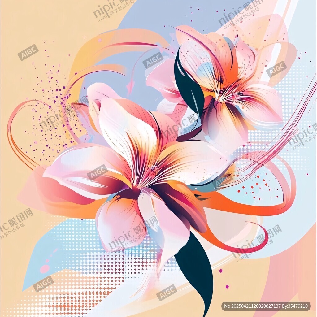 夢(mèng)幻絢麗百合花插畫(huà)