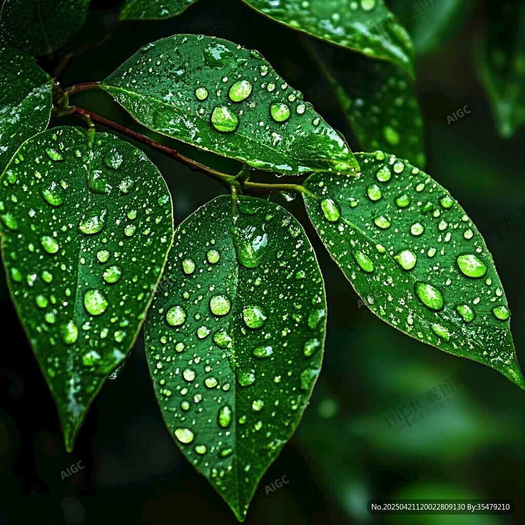 雨后綠葉 晶瑩水珠的詩意畫面