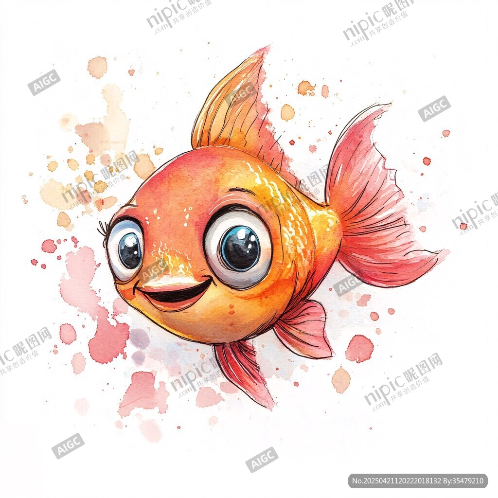 可愛(ài)水彩風(fēng)微笑小金魚(yú)