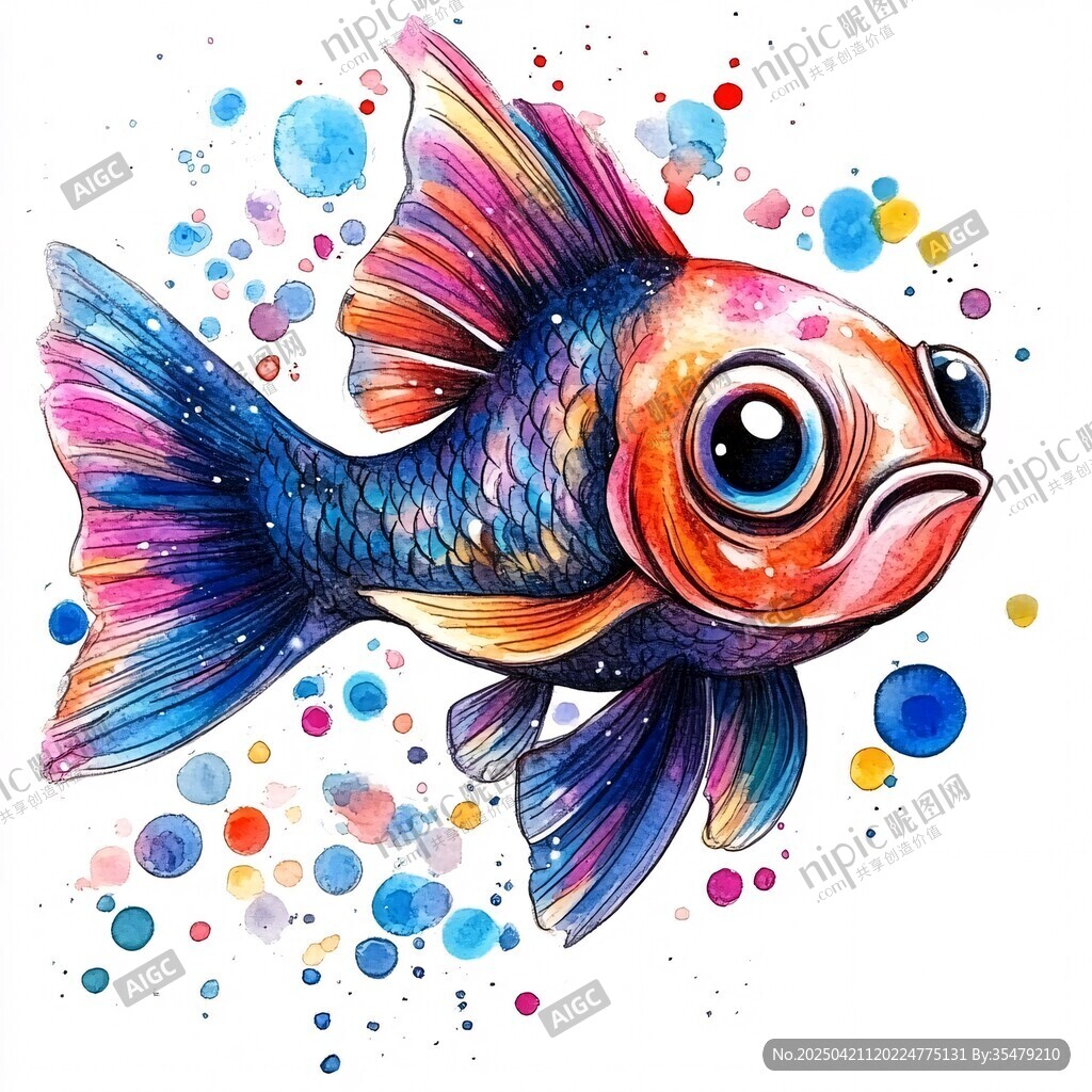 水彩風(fēng)夢(mèng)幻金魚(yú)插畫(huà)
