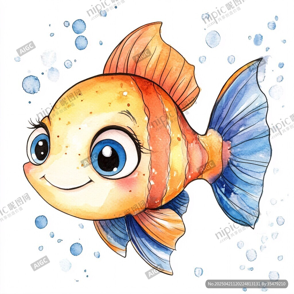 可愛水彩風(fēng)微笑小金魚
