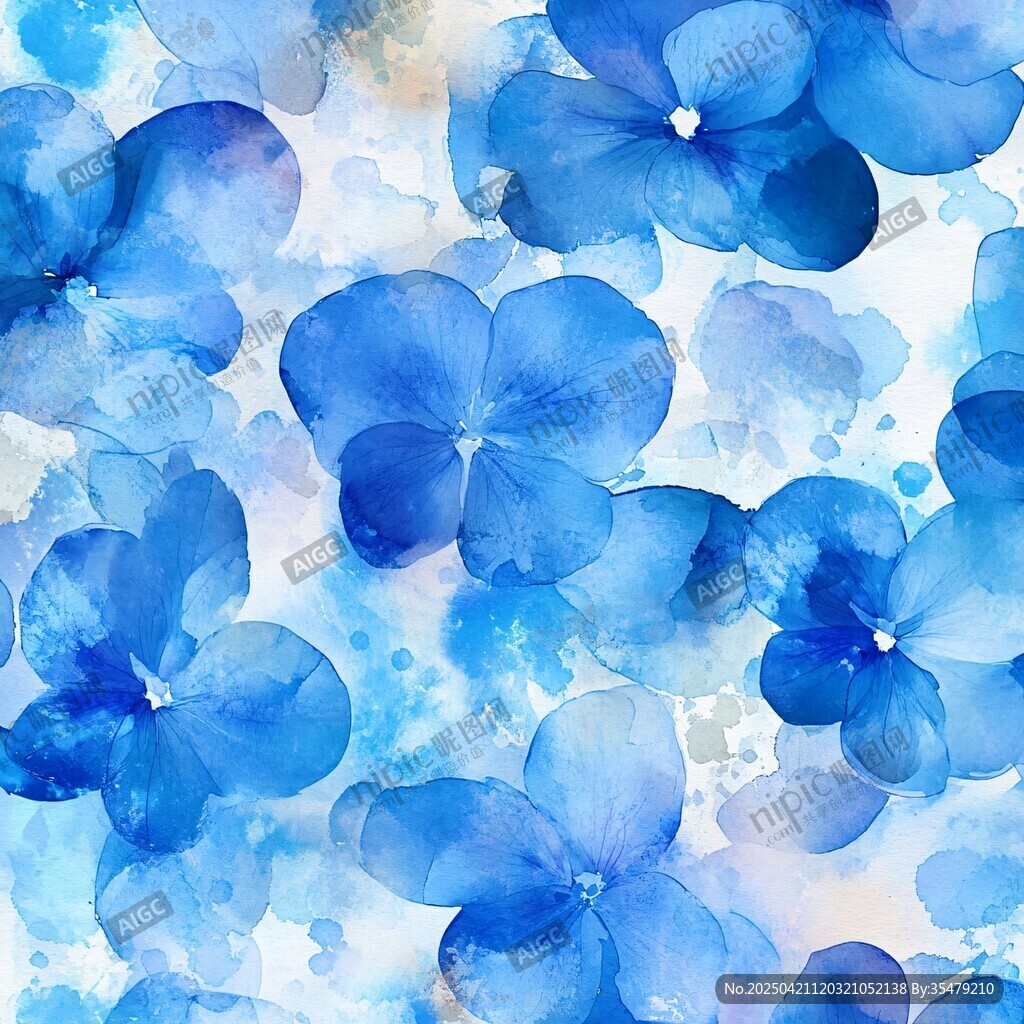 藍色水彩花卉無縫圖案