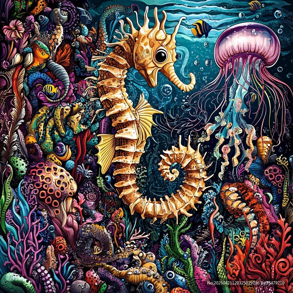 奇幻海底世界中的海馬景觀