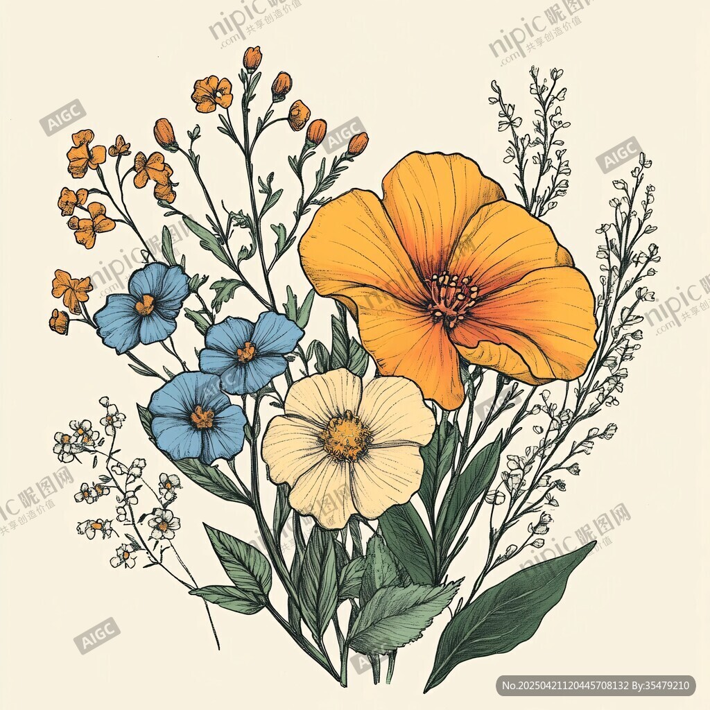 手繪多彩花卉插畫作品