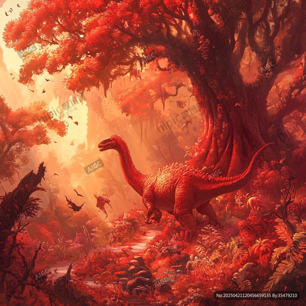 紅恐龍漫步奇幻紅森林