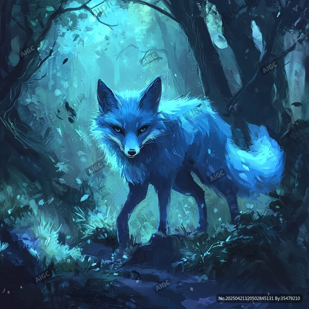 藍狐漫步于幽森奇幻森林