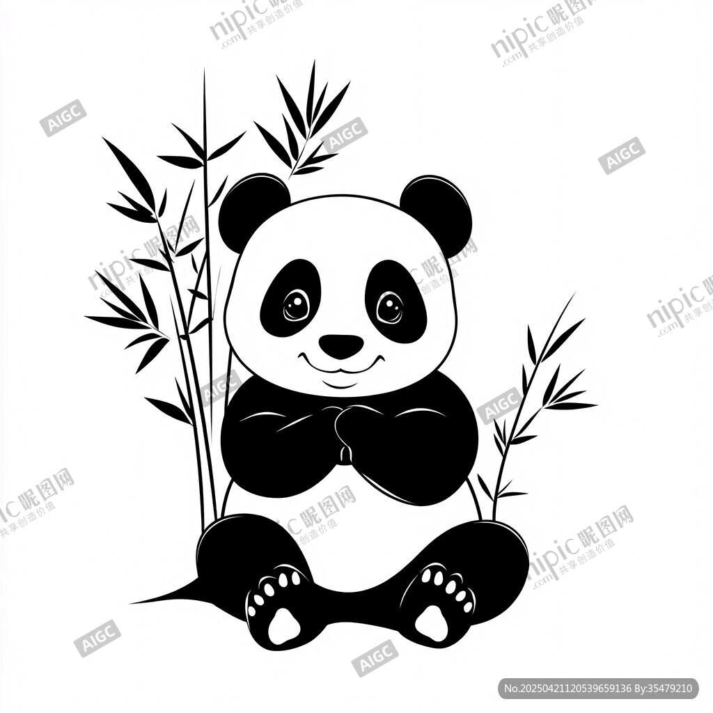 可愛熊貓與竹子插畫形象