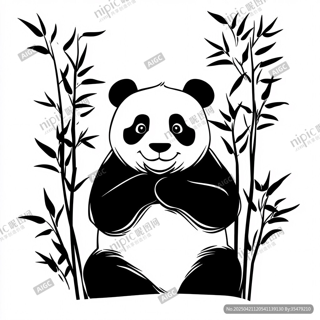 熊貓與翠竹的可愛(ài)插畫