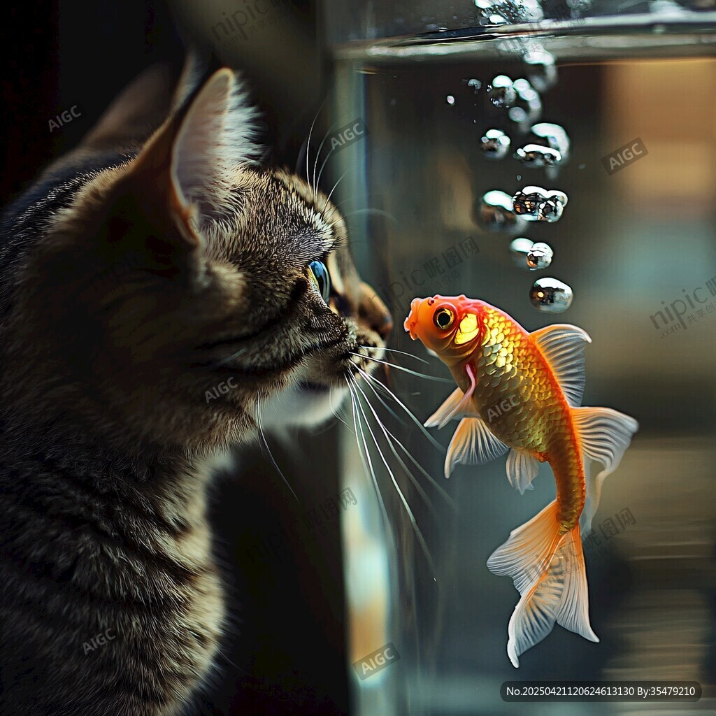 貓咪凝視金魚的奇妙瞬間