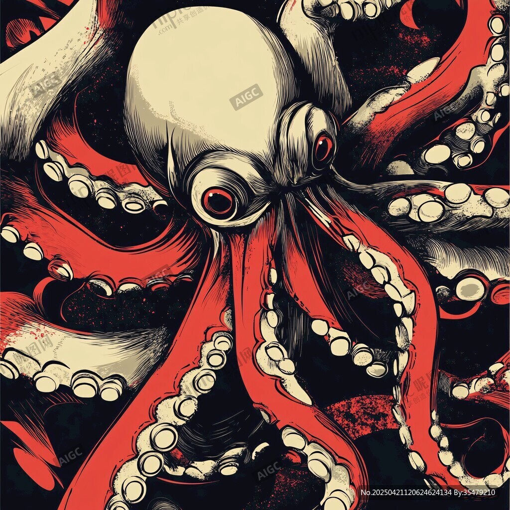 神秘章魚插畫 動感色彩