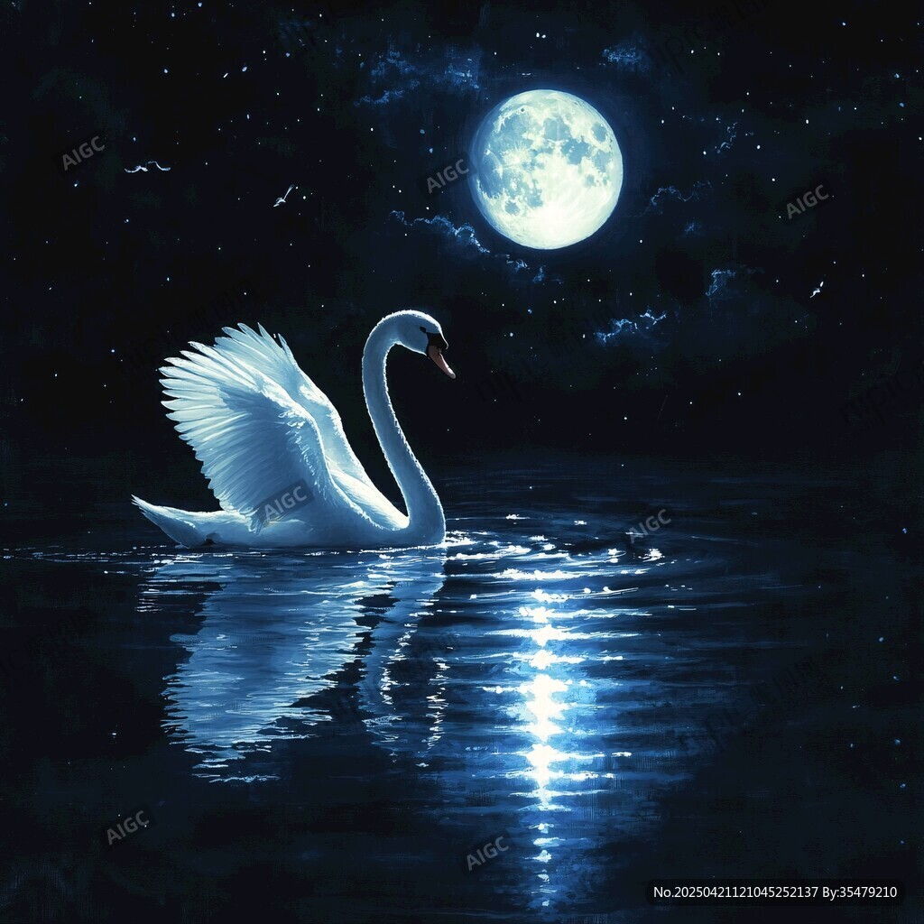 月夜下的優雅天鵝