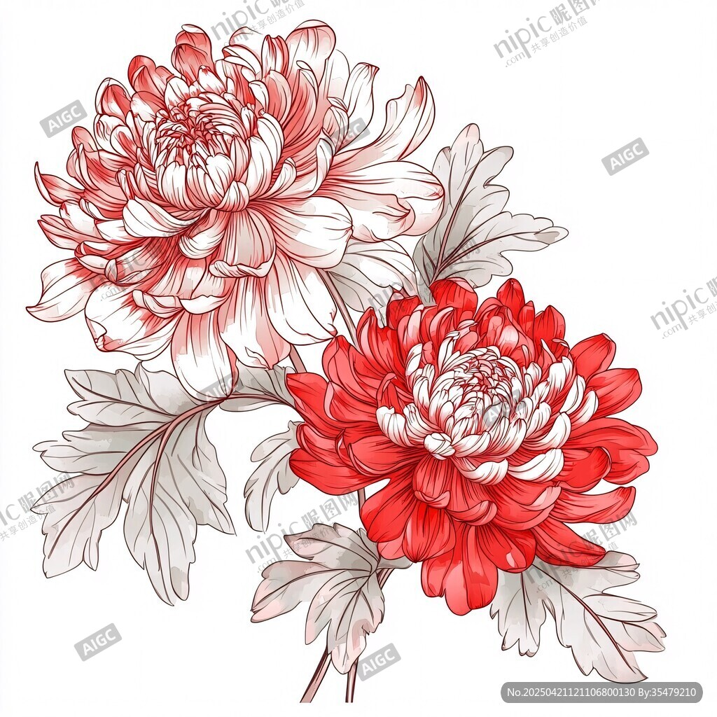 雙朵艷麗菊花插畫圖