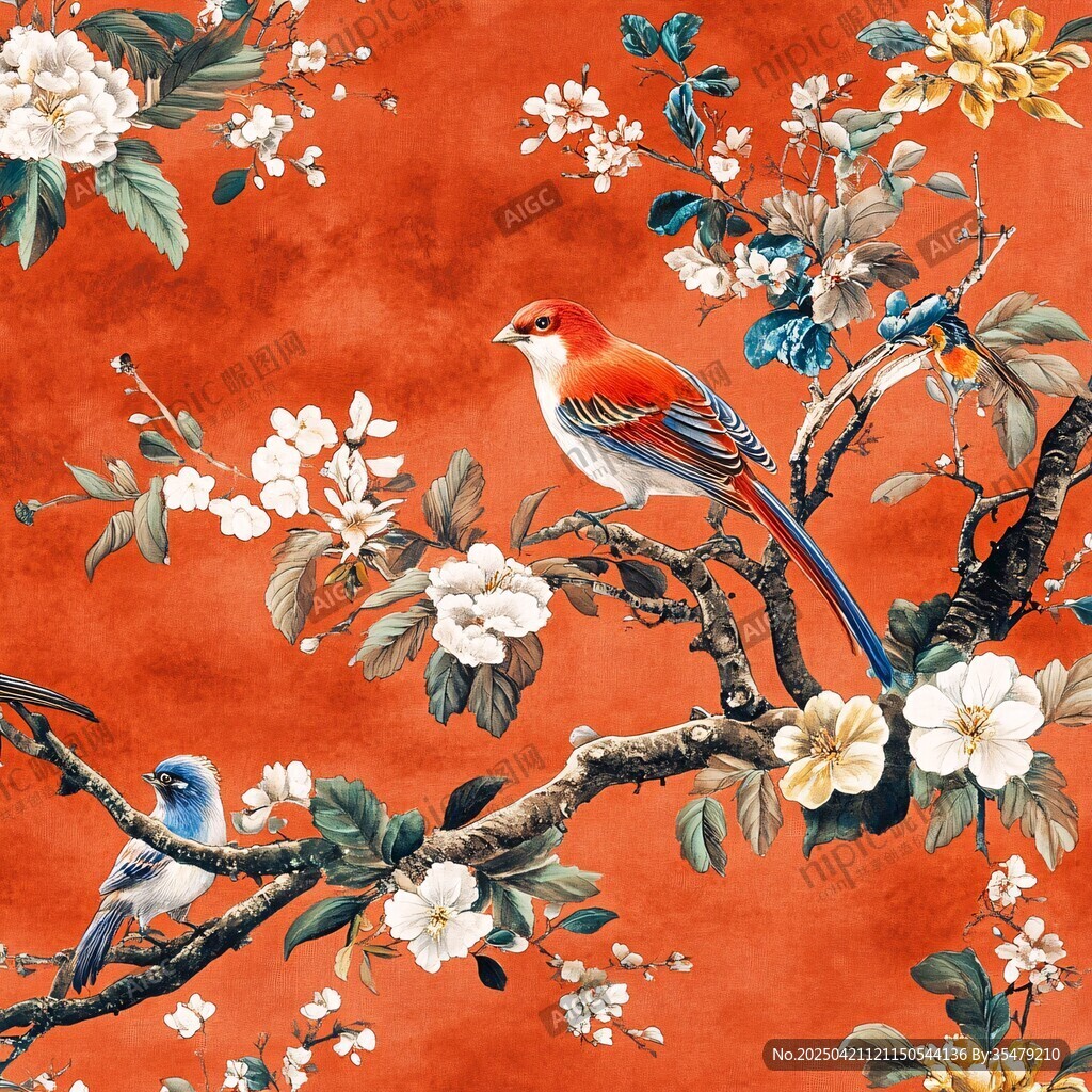 橘底花鳥圖 靈動(dòng)自然美