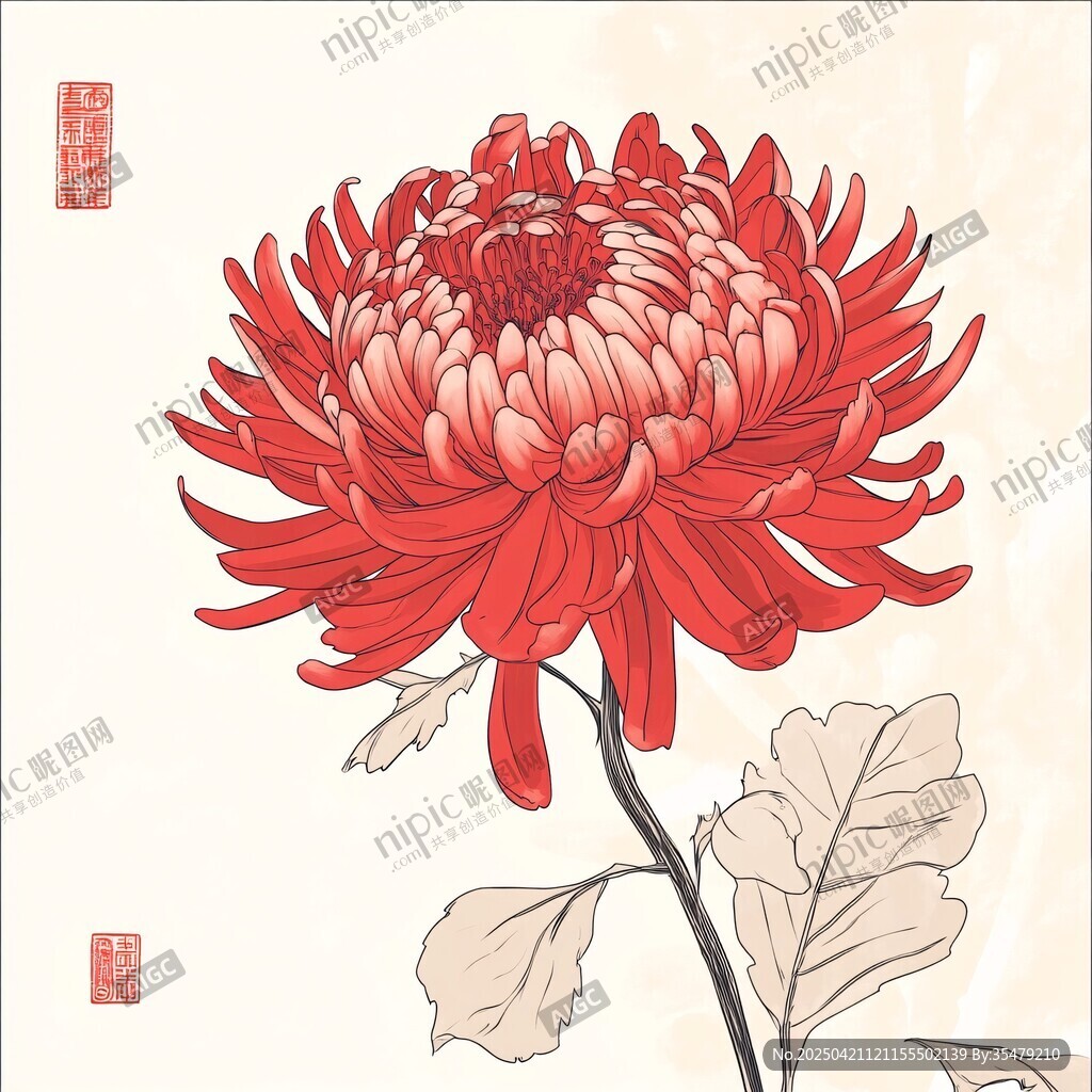 手繪紅菊?qǐng)D