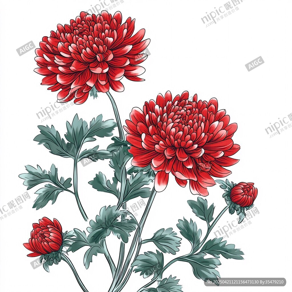 雙朵紅菊綻放圖