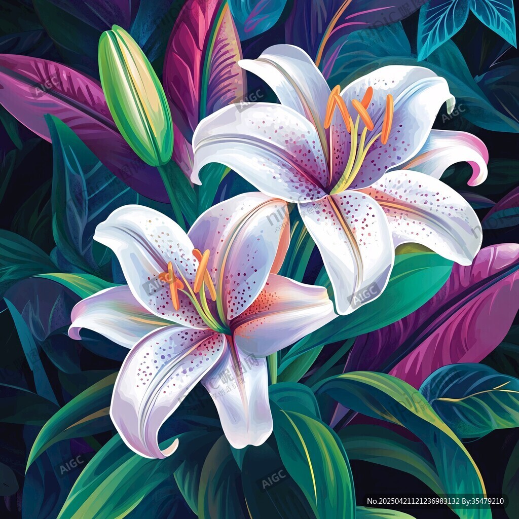 夢幻雙生百合花插畫
