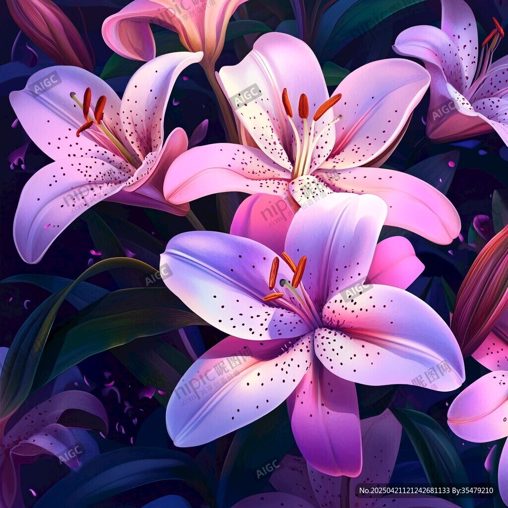 夢幻粉紫色百合花綻放
