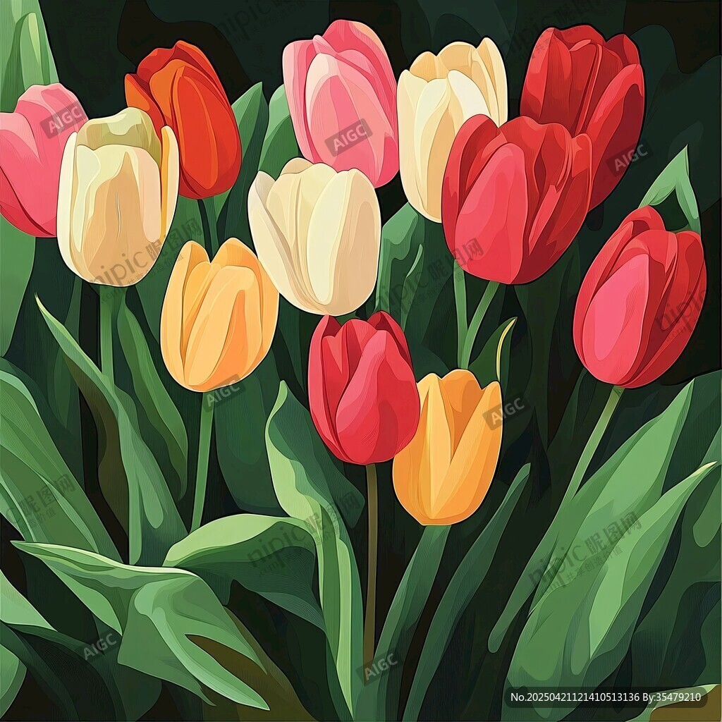 多彩郁金香花卉插畫