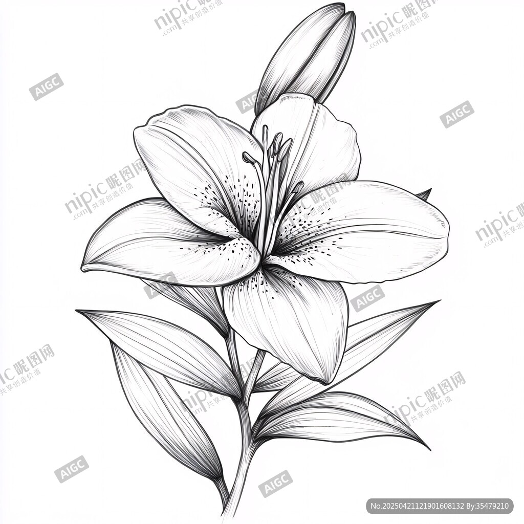 黑白手繪百合花插畫(huà)