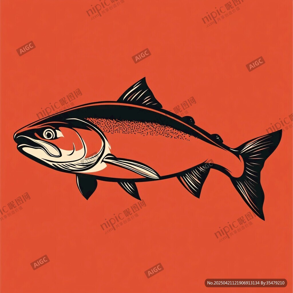 紅色背景上的鮭魚插畫