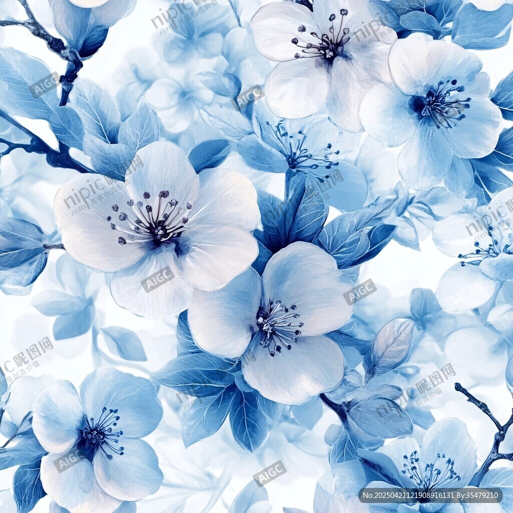 藍白花卉圖案 清新雅致