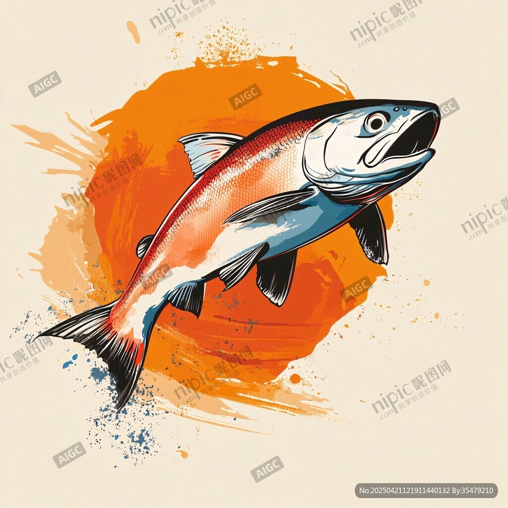 跳躍的鮭魚插畫藝術(shù)風(fēng)格