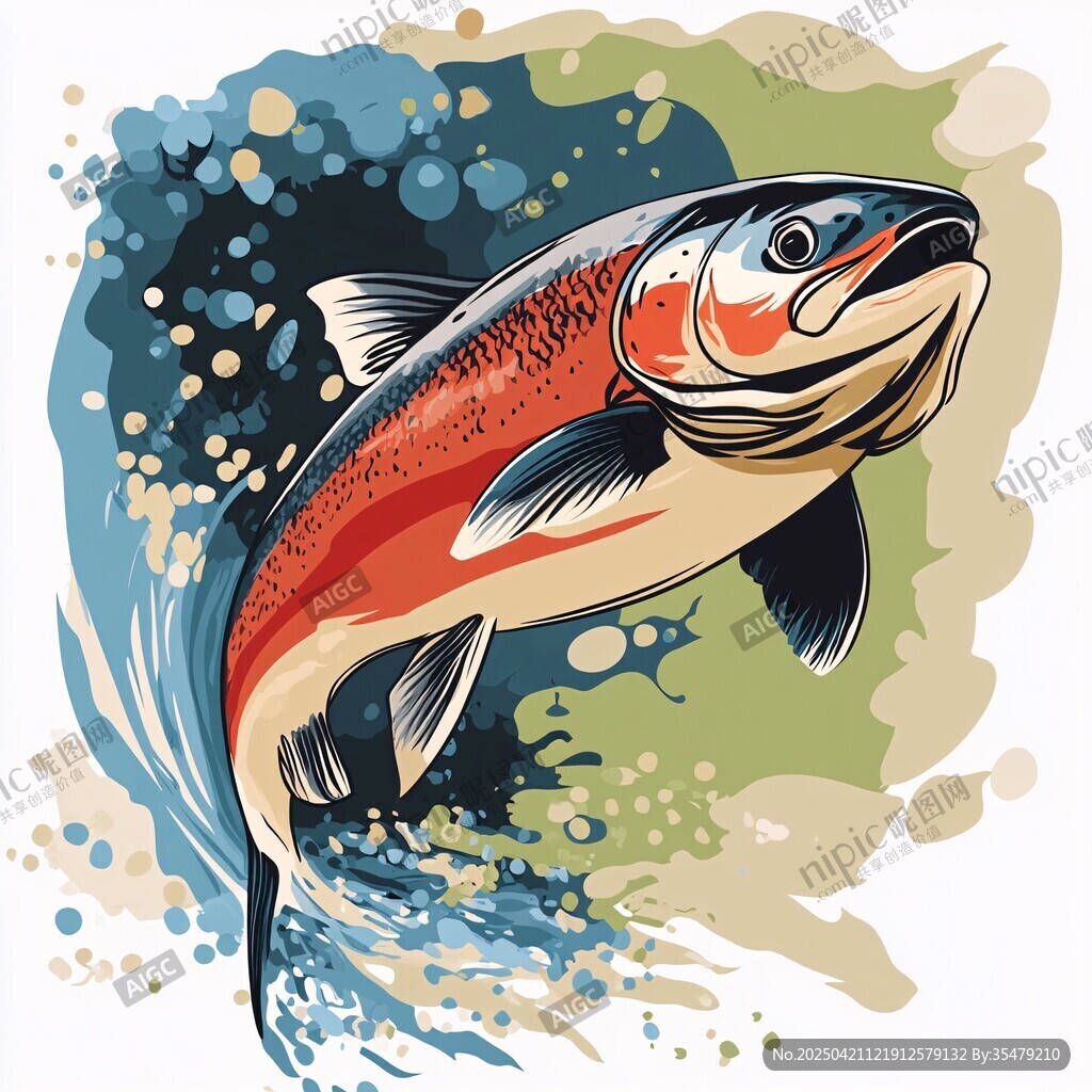躍起的鮭魚(yú)插畫(huà)