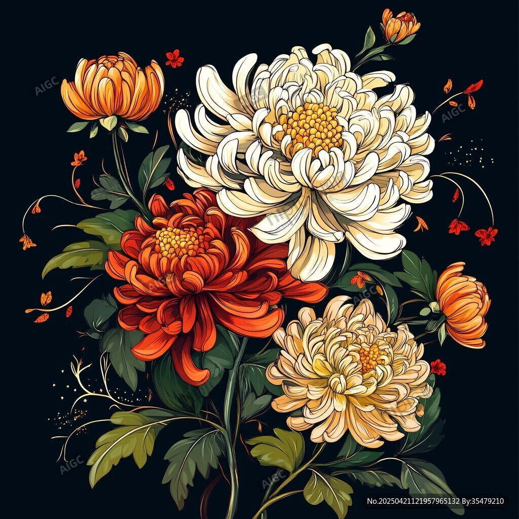 多彩菊花插畫 綻放生機(jī)