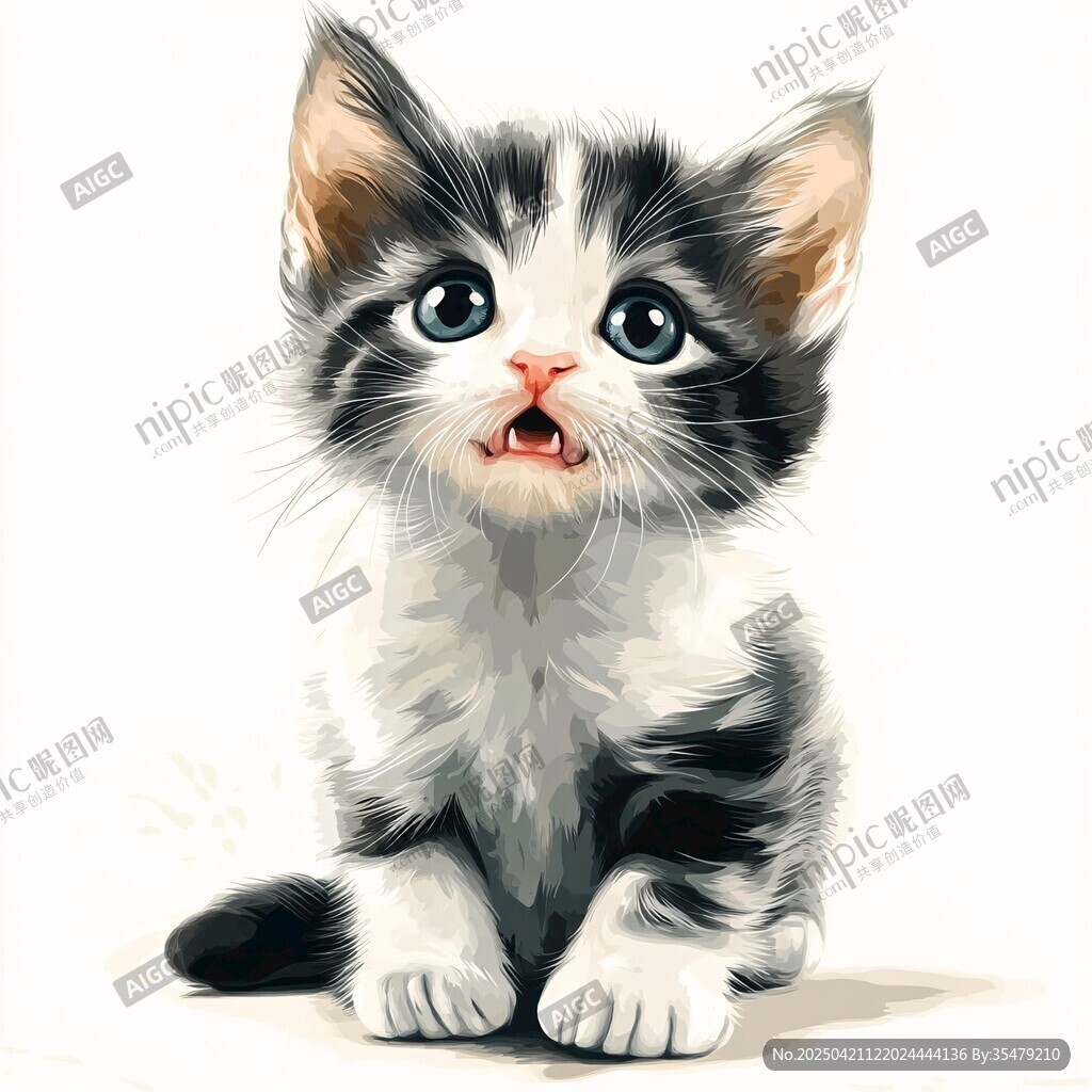 可愛黑白小貓張嘴萌態(tài)
