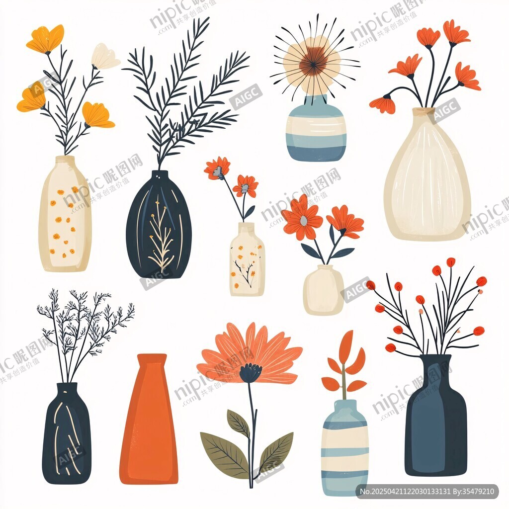 花瓶插花插畫集合