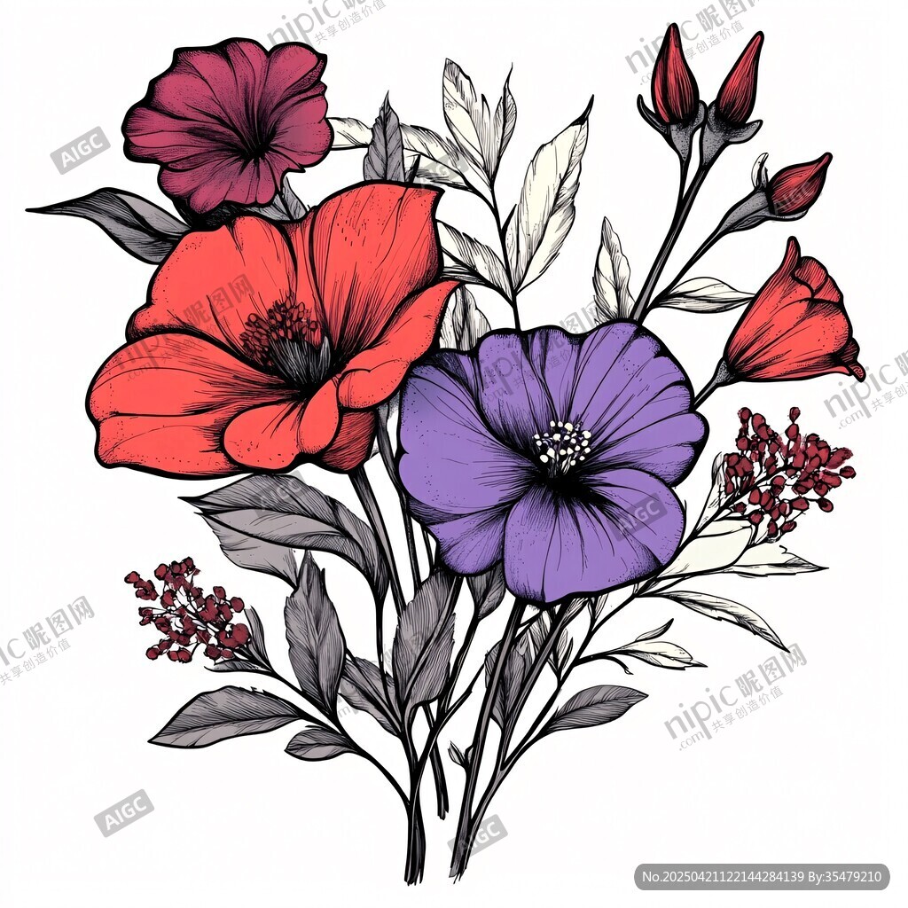 多彩花卉插畫