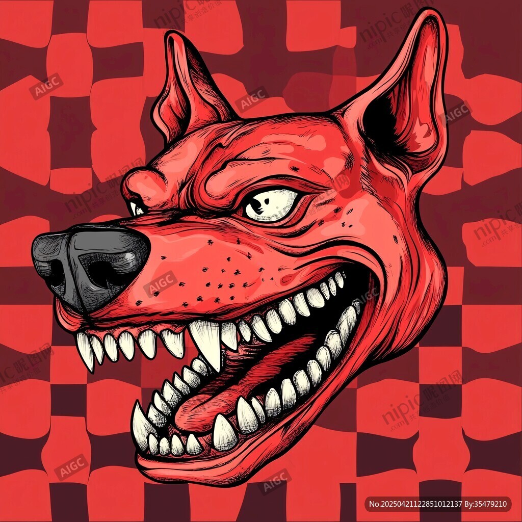 紅色惡犬頭像插畫