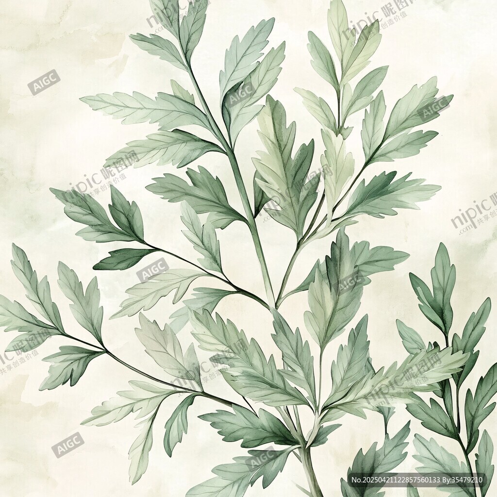 清新水彩風綠色植物葉片