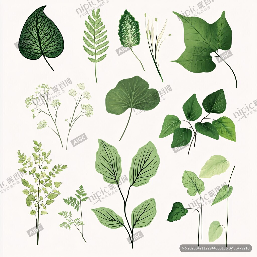 多樣綠植葉片插畫集合