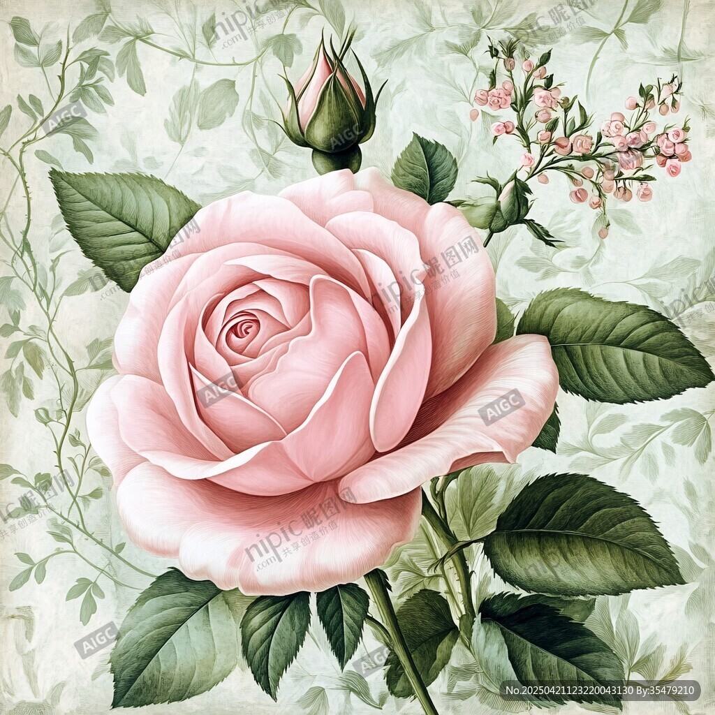 嬌艷粉色玫瑰與綠葉花卉