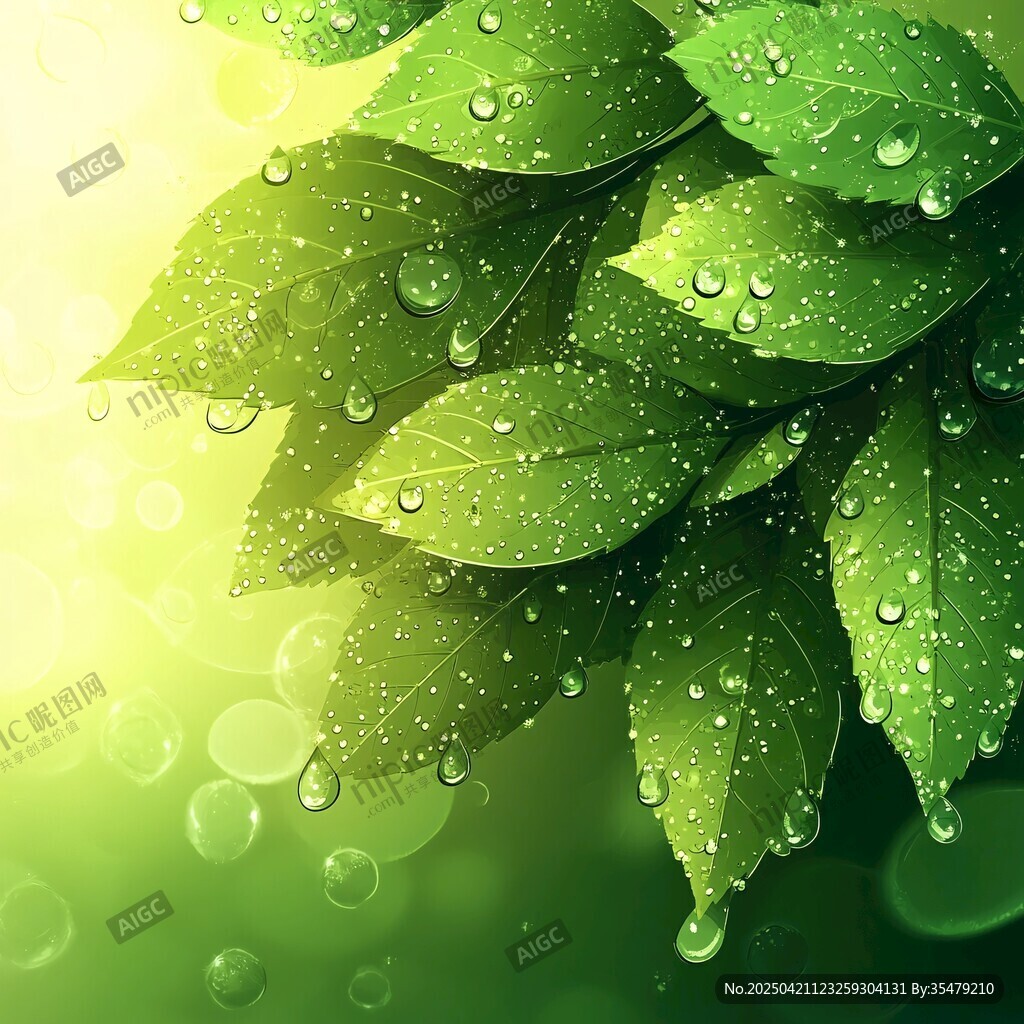 綠葉上的晶瑩水珠
